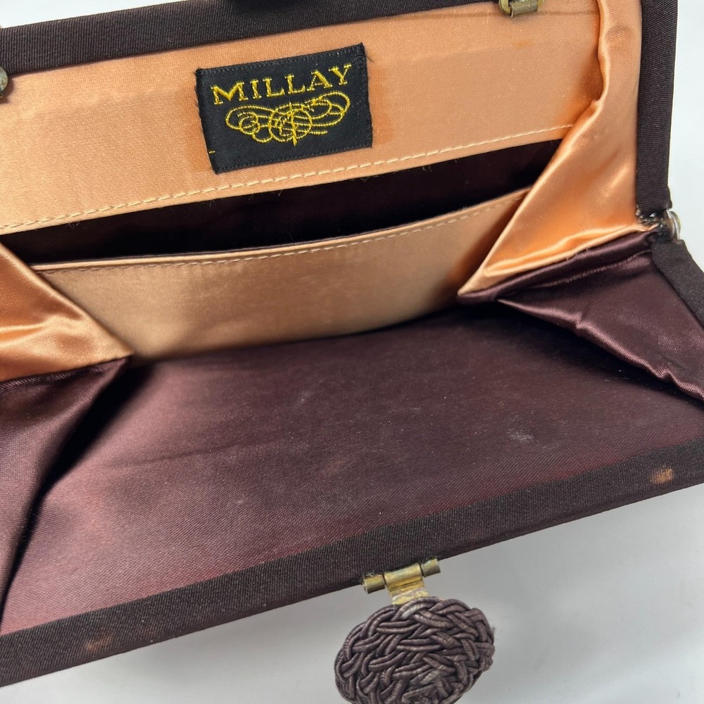 Vintage Millay Brown‎ Handbag Purse With Gold Metallic Rope Chain Handle - Picture 3 of 15